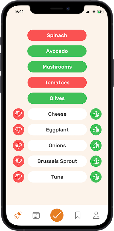 Iphone
app preferences selection screen